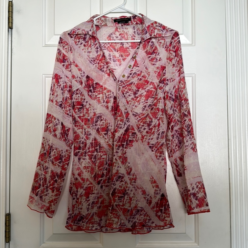 BCBGMaxAzria women’s pink flirty sheer long sleeve blouse size small BCBG Max